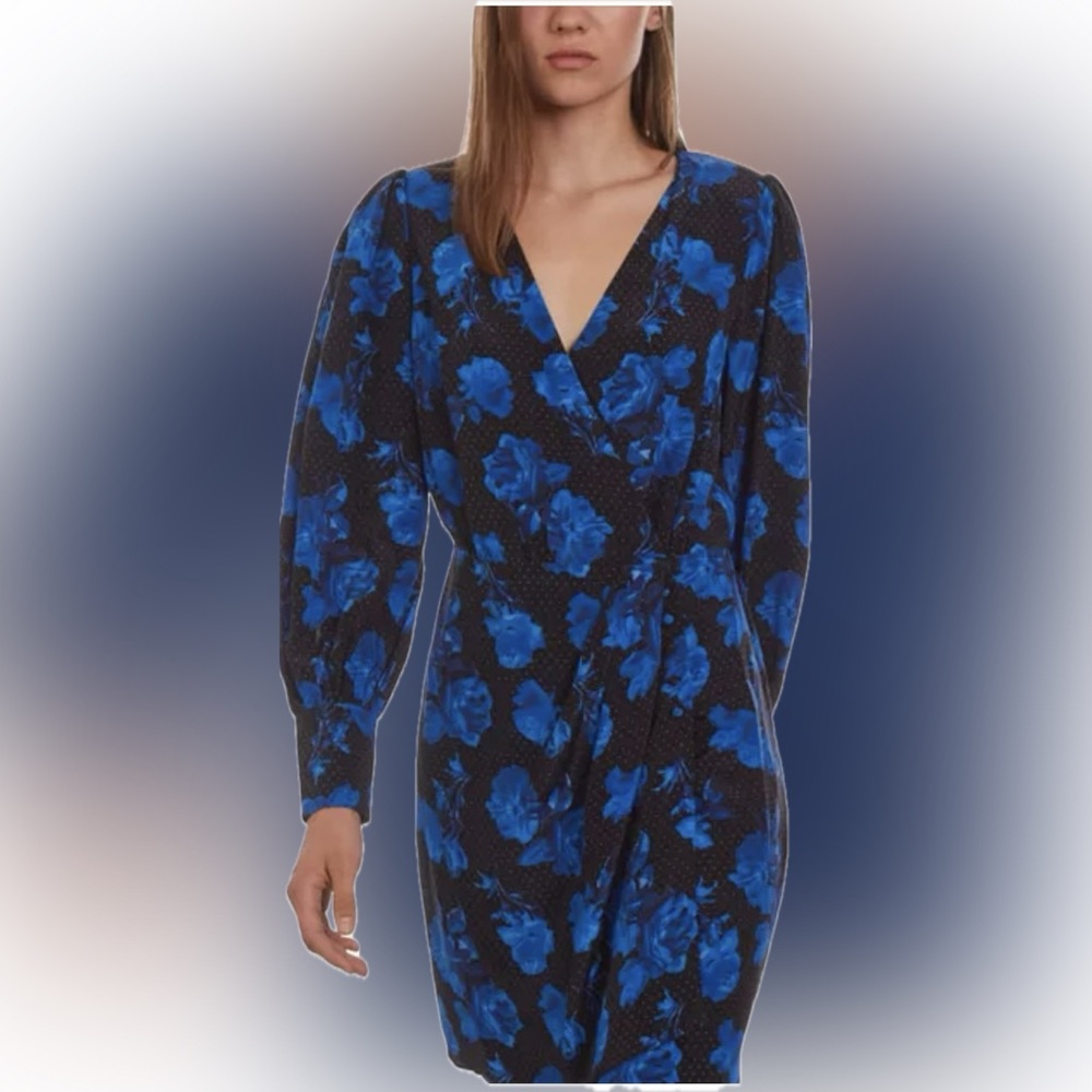 Kooples Dots Rose Print Silk Wrap Dress Size FR 1 US Size 4 Small